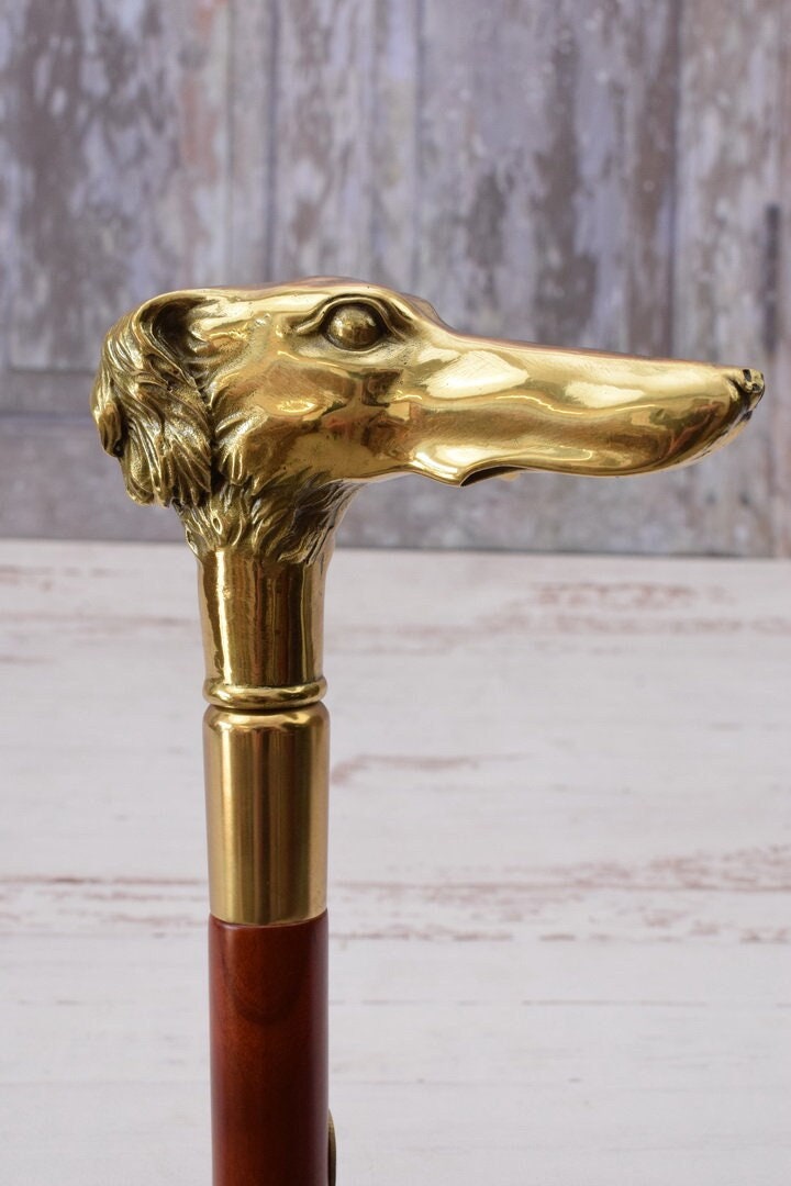 Einzigartiger Bronze Gehstock - Windhund Aus Holz Und Vergoldete Windhundhundstock Vintage Elegante Geschenkidee von DekorStyle