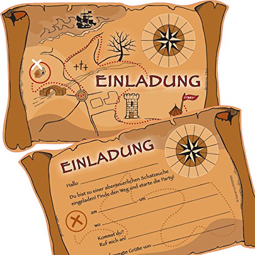 6 Einladungskarten * SCHATZSUCHE * für eine Mottoparty, Schnitzeljagd oder Kindergeburtstag von DEKOSPASS // Geocaching Party Ritter Piraten Kinder Geburtstag Party Kinderparty Einladung Einladungen Karte Einladungs-Set Motto von Dekospass // Direkt vom deutschen Hersteller DEKOSPASS