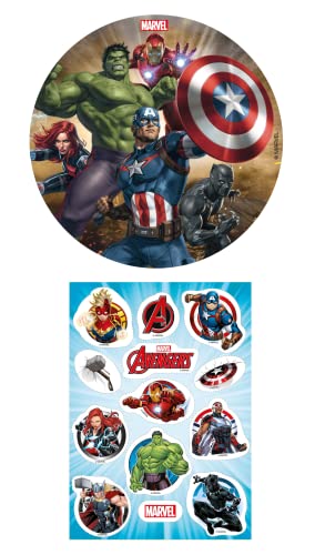 2er Set Avengers Essbarer Tortenaufleger 16cm + Muffinaufleger, Tortendeko Kindergeburtstag Tortenbild von Dekozauber24