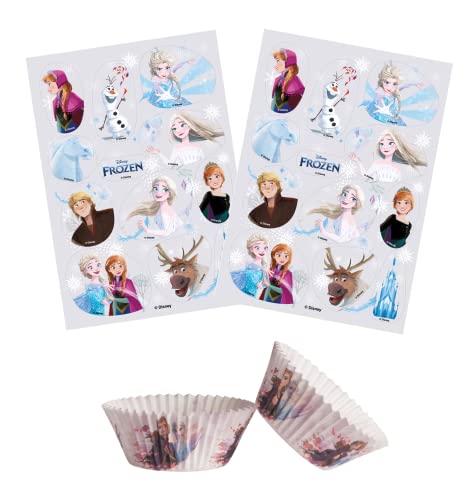 Dekozauber24 Frozen Set 24x Essbare Muffinaufleger + 25x Muffinschalen Tortendeko Kindergeburtstag Muffin Deko von Dekozauber24