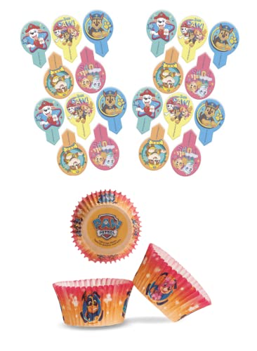 Paw Patrol Set 20x Essbare Einstecker Pins + 25x Muffinschalen Tortendeko Kindergeburtstag Deko Muffin Cupcakeförmchen von Dekozauber24