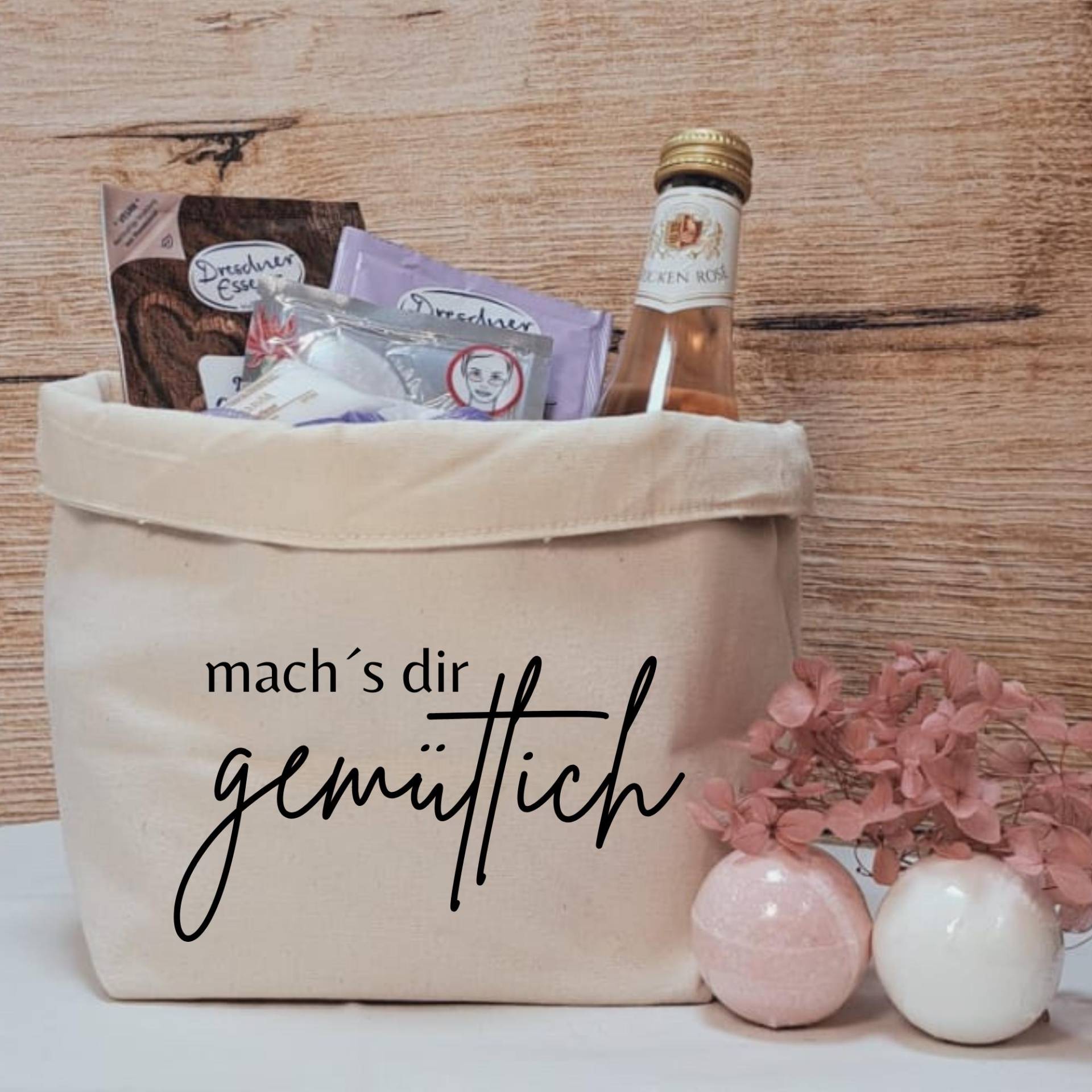 Geschenkkörbchen/Geschenkkorb Zum Selbstbefüllen "Machs Dir Gemütlich" von Dekozauberstueberl