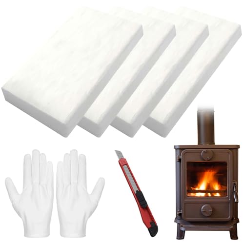 4 Stück Keramikwolle Für Bioethanol Kamin, 30 x 10 x 1.3cm Keramikschwamm Für Bio Ethanol Kaminofen Indoor Gel-, Keramische Wolle Ceramic Sponge, Keramikschwamm Set inkl. Cuttermesser und Handschuhe von Delamiya