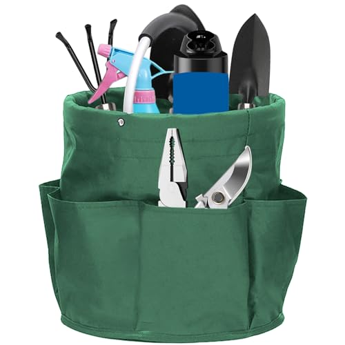 Freistehend Werkzeugkorb, 28x28cm 17L Faltbare Aufbewahrungsbox Universal-Reinigungs-Caddy Gartenwerkzeuge Tasche 1 Hauptfach mit 6 Außentaschen Aufbewahrungskorb für Tagesreisen, Wandern,Camping von Delamiya