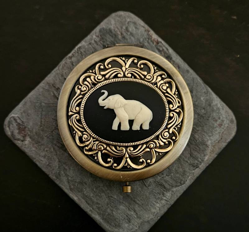 Elefant Cameo Taschenspiegel, Erbstück Spiegel, Bronze Tier Brautjungfer Geschenk, Einzigartiges Weihnachtsgeschenk von DelicateIndustry1