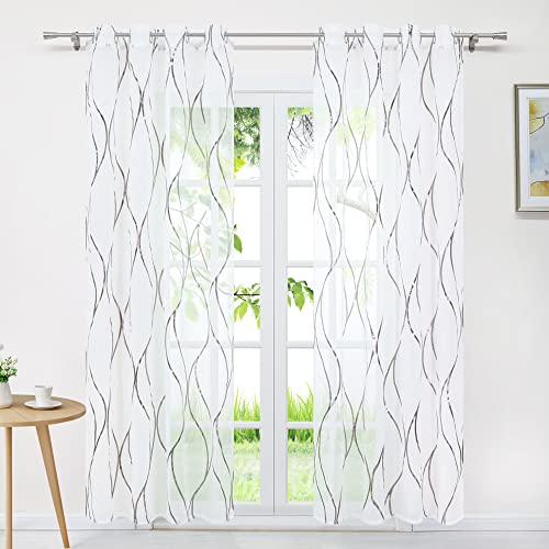 Delien Gardinen Voile 1 Stück »Wogender Fluss« Gardinenschals mit Grobem Wellenmuster Vorhang Transparente Vorhänge Fensterschals Flächenvorhänge für Wohnzimmer mit Ösen BxH 140x145cm,Kaffee von Delien