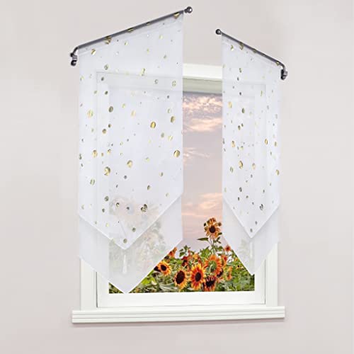 Delien Scheibengardinen 1 stück Voile Bistrogardinen Transparente Gardinen Doppelschicht Kurzgardinen mit Quaste »Bubble« Kurzstores Kurzvorhang mit Durchstangenzug BxH 80x150cm,Gold von Delien