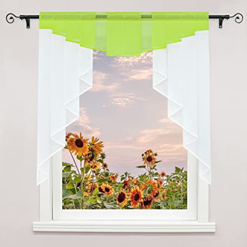 Delien Voile Scheibengardinen mit Durchstangenzug Landhaus Bistrogardinen Modern Transparente Gardinen Küche Kleinfenster Kurzstores Kurzgardinen 1 Stück BxH 140x145cm,Grün von Delien