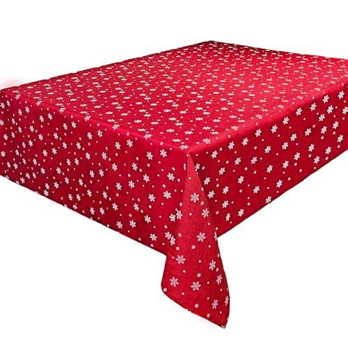 Tischdecke Schnee zu Weihnachten, rot, 130x160 cm rund von Delindo Lifestyle