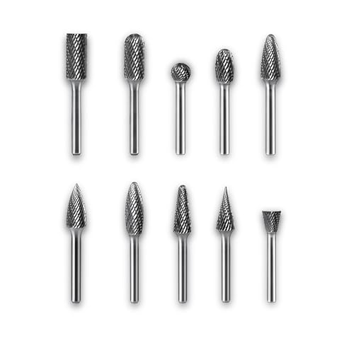 DelitonGude Hartmetall-Frässtifte mit 1/8-Zoll-Schaft, Metall-Schleif-Bits, Holzsteinschnitzerei, Schneiden, Gravurschleifer-Set, Aufsatz, Drehwerkzeug, Zubehör-Set, 10 Stück von DelitonGude