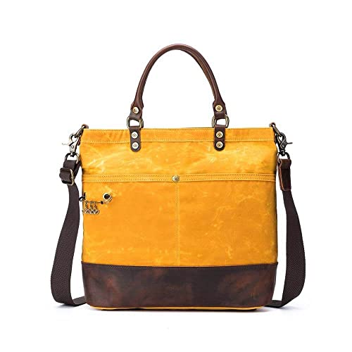 Della Q 22247 Tote, Gewachstes Canvas/Leder, Mustard, Einheitsgröße von Della Q