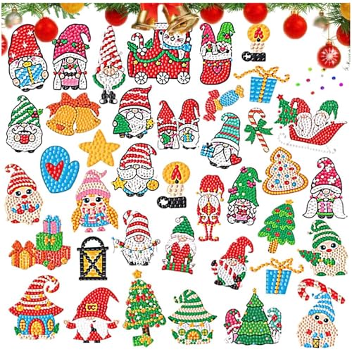 Delmkin 40 Stücke Diamond Painting Weihnachten 5D Wichtel Diamond Painting Sticker DIY Weihnachtsdeko Diamant Painting Bilder für Kinder für handgefertigte Weihnachtsdekorationen von Delmkin