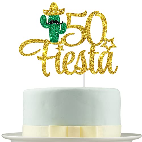 Deloklte 50 Fiesta Cake Topper - Cheers to 50 Years Party Dekorationen - Mexikanisches Thema 50. Geburtstag, Jubiläum, Partyzubehör - Happy 50th Birthday Cake Topper für Männer und Frauen von Deloklte