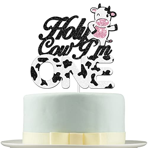 Deloklte Holy Cow I'm One Kuchendekoration – Erster Geburtstag Babyparty Party Dekoration – Happy for Farm Zoo Tier Thema Jahr alt 1. Zubehör schwarz von Deloklte