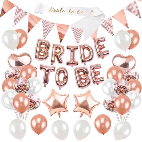 Junggesellinnenabschied Dekorationen, Brautdusche Party Dekor Bride to be Dekorationen Rose Gold Hochzeit Whower Dekoration Set und Bride To Be Schärpe von Delphinus