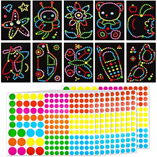 Delsen 10 Stück Kinder Klebepunkt Bastelset,Punkt Aufkleber Kunst Papier Set Bilder mit Klebepunkten Dotty Sticker für Kinder Kreative Basteln Aufklebe(Stil zufällig) von Delsen