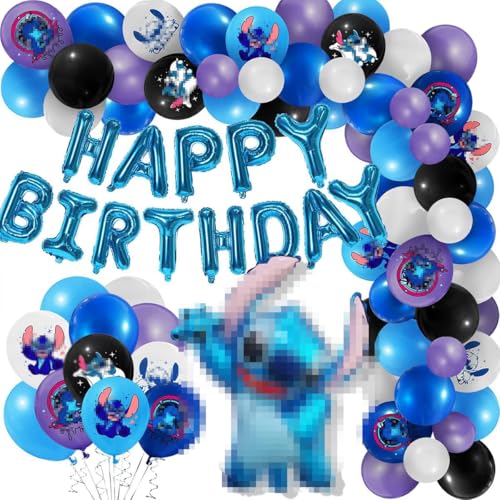 Deluisho Stitch Luftballons Deko Geburtstag, Stich Deko Geburtstag Stich Birthday Decorations, Stitch Geburtstag Party Ornamente, Geburtstag Banner, Ballongirlanden, Aluminium Film Ballons von Deluisho