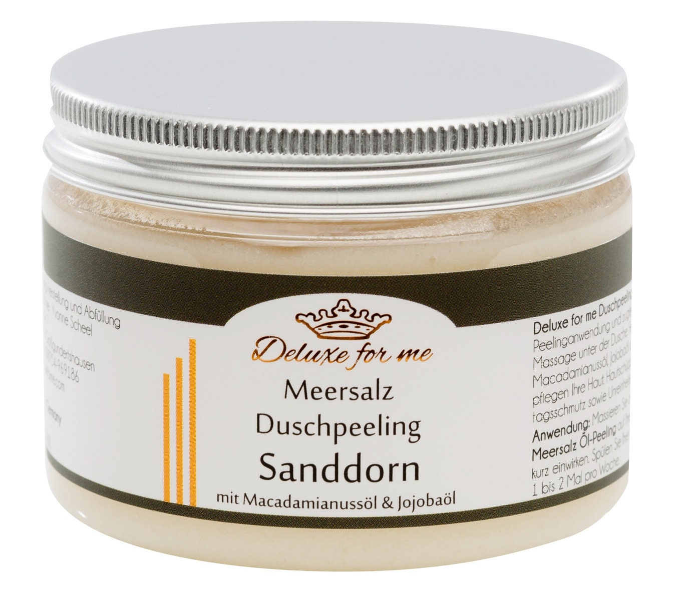 61.76Eur/1Kg Duschpeeling Sanddorn Duschmousse Meersalz von Deluxeforme