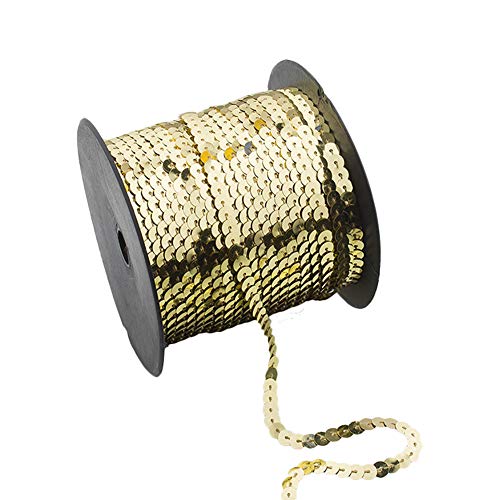 Demarkt Paillettenband, 90 Meter Langes, Farbiges Pailletten Band - 6 mm Breites Bortenband - Glänzende Paillettenbänder für Bastelprojekte, Tanzbekleidungen, 1 Volumen (Helles Gold) von Demarkt