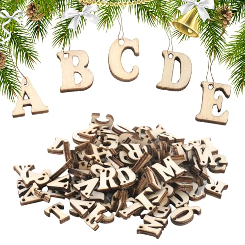 Demarsen 400 Stück Holzbuchstaben, 15mm Holzbuchstaben Klein mit Loch, Buchstaben Holz zum Basteln A-Z, Mini Großbuchstaben, Buchstaben Deko Klein für DIY Weihnachtsdekoration Kunsthandwerk Party von Demarsen