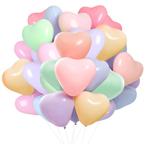 Demarsen 50 Stück Luftballons Hochzeit, 10 Zoll Macaron Herzluftballons, Naturlatex Pastell Luftballons, Mehrfarbig Helium Ballons Hochzeit für Hochzeit/Verlobung/Valentinstag/Geburtstag/Party von Demarsen