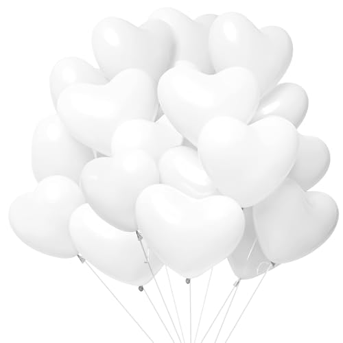 Demarsen 50 Stück Luftballons Hochzeit, 10 Zoll Herzluftballons Weiß, Helium Ballons Hochzeit, Naturlatex Dekoration Luftballons für Hochzeit/Verlobung/Valentinstag/Geburtstag/Party von Demarsen