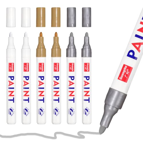 Demarsen 6 Stück Lackstift,3 Farben Permanent Marker Wasserfest Lackstift,Schnell Trocknender Industrie Lackmarker für Reifen Glas Holz Kunststoff Tasse Metall Steine Bemalen von Demarsen