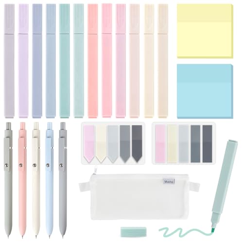 Demarsen Textmarker Pastell Set 12 Aesthetic Marker Stifte 5 Gelstifte mit 400 Blätter Haftnotizen,Aesthetic Marker Stifte Textmarker Set für Back to School Aesthetic Bible Marker Book Annotations von Demarsen