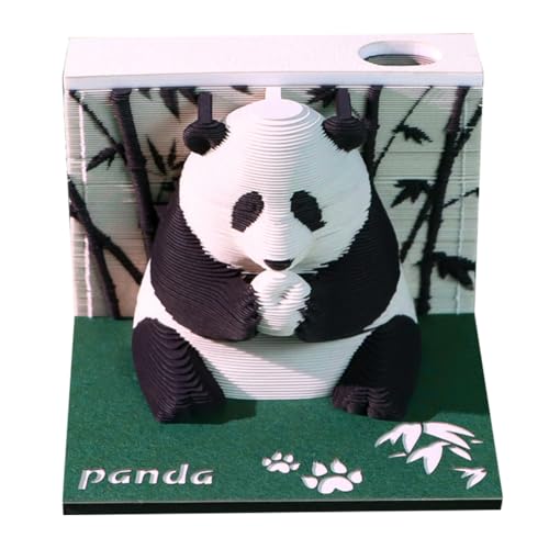 3D Notizblock, Tischkalender 2025 mit LED und Stifthalter, 3D Kalender, 3D Notizblock Panda Wochenkalender Tagesabreißkalender, Schreibtisch Deko (Panda Ohne LED) von Demiawaking