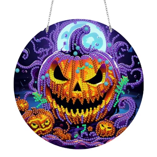 5D DIY Beidseitig Diamond Painting Weihnachten Girlande Kranz, Diamant Painting Anhänger Halloween Deko Kits mit Kette, Diamant Malerei Türkranz Tür Fenster Deko Geschenk für Halloween Weihnachten (M) von Demiawaking