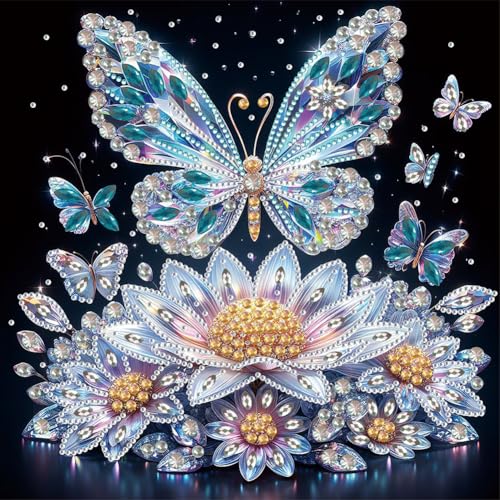 5D DIY Diamond Painting Bilder Schmetterling Set,Teilbohrer Diamant Painting Schmetterling und Blumen Kit, Teilweise Mosaikherstellung Diamant Malerei Malen nach Zahlen 30x30cm (A) von Demiawaking