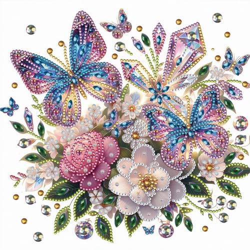 5D DIY Diamond Painting Bilder Schmetterling Set,Teilbohrer Diamant Painting Schmetterling und Blumen Kit, Teilweise Mosaikherstellung Diamant Malerei Malen nach Zahlen 30x30cm (D) von Demiawaking