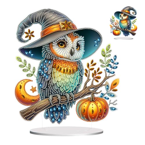 5D DIY Diamond Painting Halloween Deko, Diamant Malerei Tischdeko Ornament, Diamant Painting Halloween Kürbis Eule Deko (J) von Demiawaking