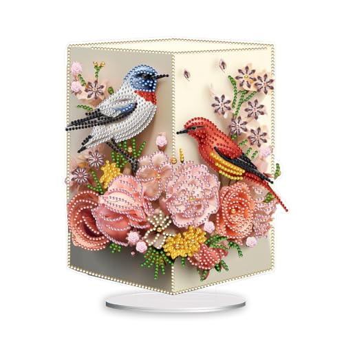 5D DIY Diamond Painting Tischdeko Blumen Vase Set, Diamant Malerei Tisch Deko Vogel Blumen Ornament, Diamant Painting Malen nach Zahlen Erwachsene Geschenk (E) von Demiawaking