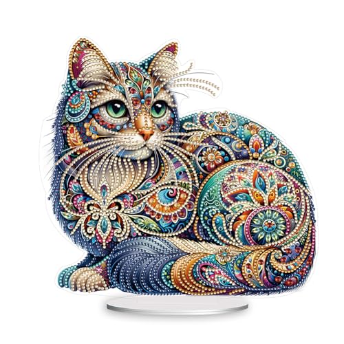 5D DIY Diamond Painting Tischdeko Tiere Set, Diamant Malerei Tisch Deko Meereslebewesen Schmetterling Ornament, Diamant Painting Geschenk (Katze) von Demiawaking