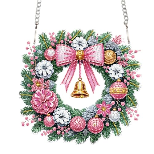 5D DIY Diamond Painting Weihnachten Girlande Kranz Set, Diamant Painting Anhänger Kits mit Kette, Diamant Malerei Türkranz Weihnachtsdeko Tür Fenster Deko DIY Geschenk (43) von Demiawaking