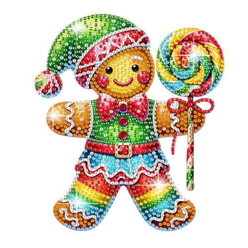 5D DIY Diamond Painting Weihnachten Tischdeko Set, Diamant Malerei Schütteln Kopf Weihnachtsdeko Kit, Diamant Painting Tisch Deko Wackelkopf Lebkuchen Wackelfiguren (01) von Demiawaking