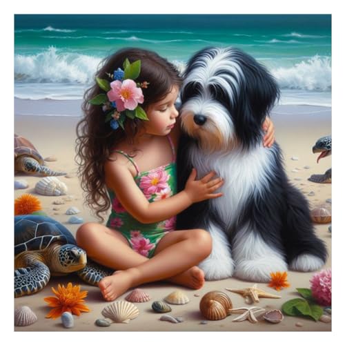 5D DIY Full Drill Diamond Painting Bilder Mädchen und Tiere Set, Vollbohrer Diamant Painting Süße Mädchen Kit, Diamant Malerei Malen nach Zahlen Erwachsene Kinder 30x30cm (32) von Demiawaking