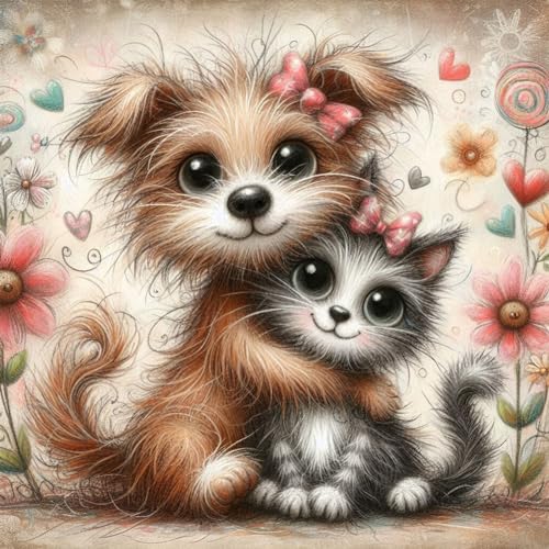 5D DIY Full Drill Diamond Painting Bilder Tiere Set, Vollbohrer Diamant Painting Katze und Hunde Kit, Diamant Malerei Malen nach Zahlen Erwachsene Kinder 30x30cm (A) von Demiawaking