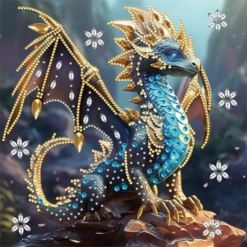 5D DIY Teilbohrer Diamond Painting Bilder Drachen Kit, Diamant Malerei Tiere Deko, Diamant Painting Kinder Mahlen nachen Zahlen Set 30x30cm (I) von Demiawaking