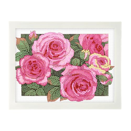 5D DIY Vollbohrer Diamond Painting Bilder mit Bilderrahmen, Diamant Painting Full Drill Kreuzstich Stickerei Blumen Kit mit Rahmen, Diamant Malerei Malen nach Zahlen 23x18cm (E) von Demiawaking