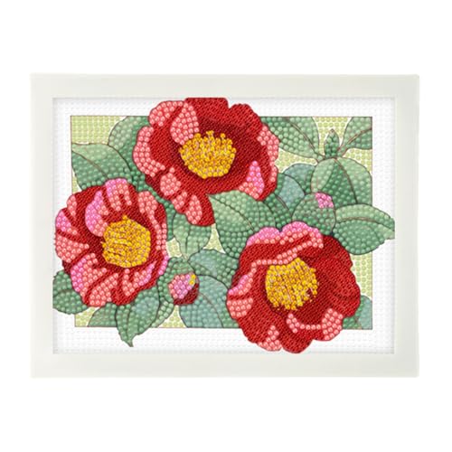 5D DIY Vollbohrer Diamond Painting Bilder mit Bilderrahmen, Diamant Painting Full Drill Kreuzstich Stickerei Blumen Kit mit Rahmen, Diamant Malerei Malen nach Zahlen 23x18cm (G) von Demiawaking