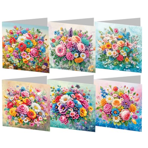 6Pcs DIY 5D Diamond Painting Grußkarte, Diamant Malerei Karten Geburtstag Karte Weihnachtskarte, Diamant Painting Geschenkkarte Geschenk (01) von Demiawaking