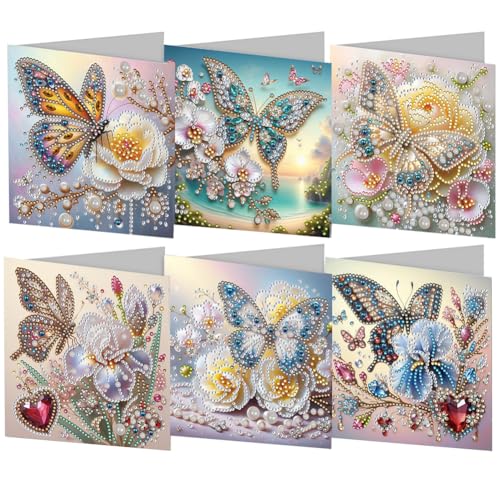 6Pcs DIY 5D Diamond Painting Grußkarte Diamant Malerei Karten Geburtstag Karte Weihnachtskarte Geschenkkarte mit Umschlag Geburtstagskarte (11) von Demiawaking