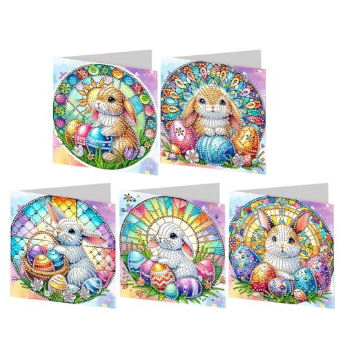 6Pcs DIY 5D Diamond Painting Grußkarte Osterdeko, Diamant Malerei Ostern Karten Geburtstag Karte Osterhase Geschenkkarte mit Umschlag Geburtstagskarte (V) von Demiawaking