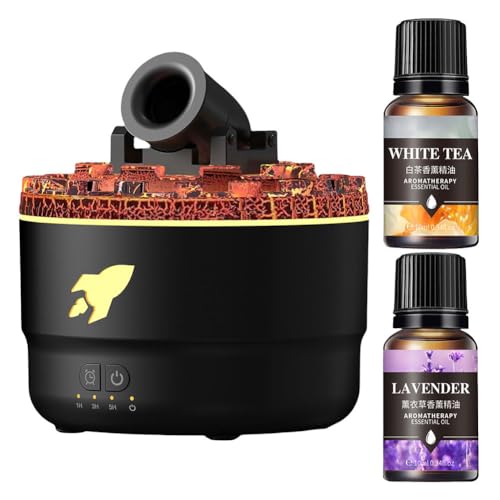 Aroma Diffuser mit LED Kanonen, Cannon Luftbefeuchter Luftdiffusor Duftöle für Ätherische Öle, 7 Farben LED Licht, 3 Timing, 280ML Diffusor, Wasserlose Abschaltautomatik (Mit 2Pcs Ätherische Öle) von Demiawaking