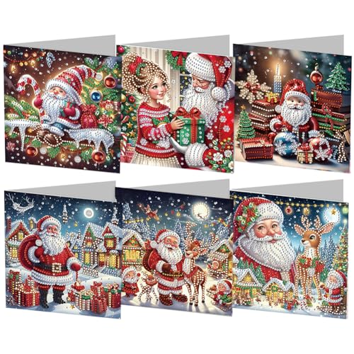 DIY 5D Diamond Painting Grußkarte mit Umschlag, 5D Diamant Malerei Weihnachten Karten Geburtstag Karte Weihnachtskarte Diamant Painting Geschenkkarte Weihnachtsdeko (6Pcs A) von Demiawaking