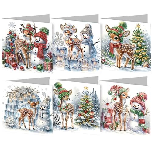 DIY 5D Diamond Painting Grußkarte mit Umschlag, 5D Diamant Malerei Weihnachten Karten Geburtstag Karte Weihnachtskarte Diamant Painting Geschenkkarte Weihnachtsdeko (6Pcs B) von Demiawaking