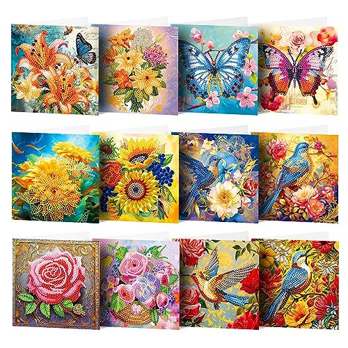 Demiawaking 12Pcs DIY 5D Diamond Painting Grußkarte Diamant Malerei Karten Geburtstag Karte Weihnachtskarte Geschenkkarte mit Umschlag fuer Weihnachten Thanksgiving (12Pcs) von Demiawaking