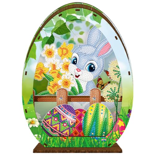 Demiawaking Diamond Painting Tischdeko Osterhase mit LED Beleuchtung, Diamant Painting Ostern Deko Nachtlicht, DIY Diamant Malerei Osterdeko Hase (A) von Demiawaking